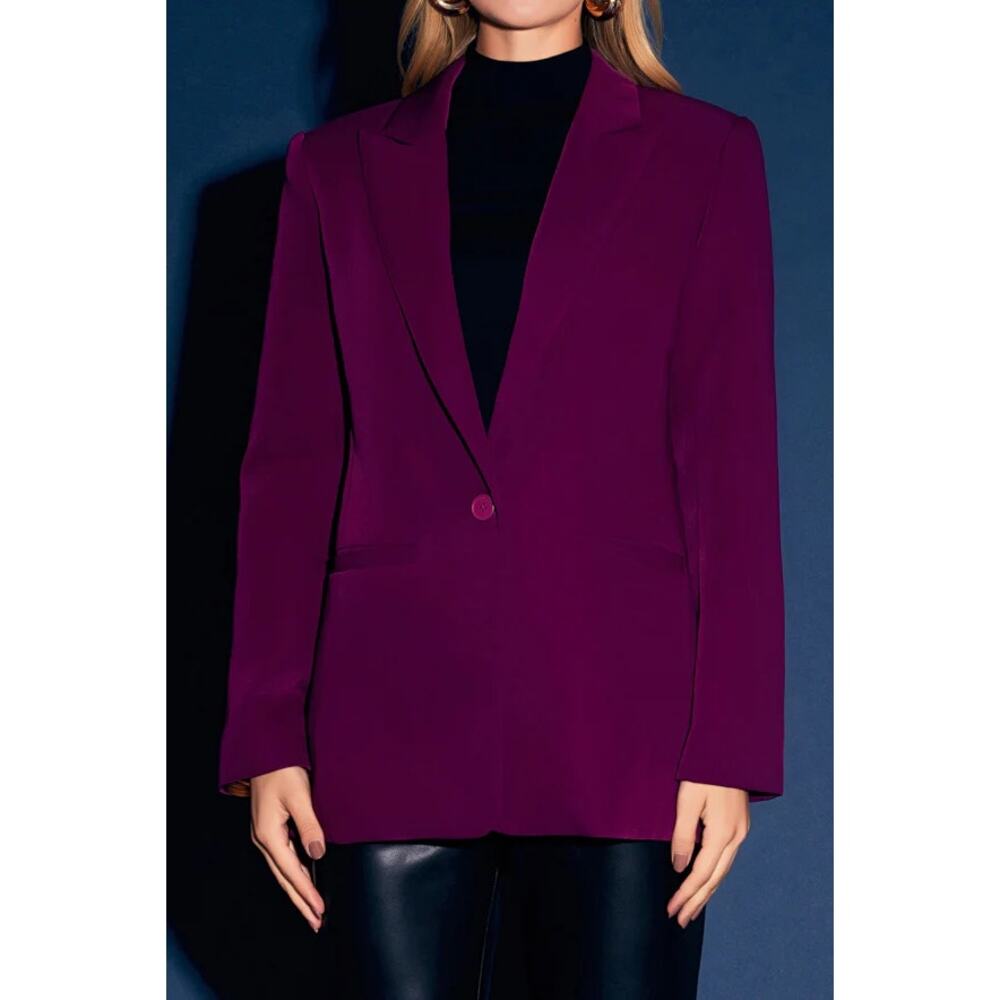 Endless Rose Blazer Purple Crepe‎ Pockets One-Button Notch Collar Sz M